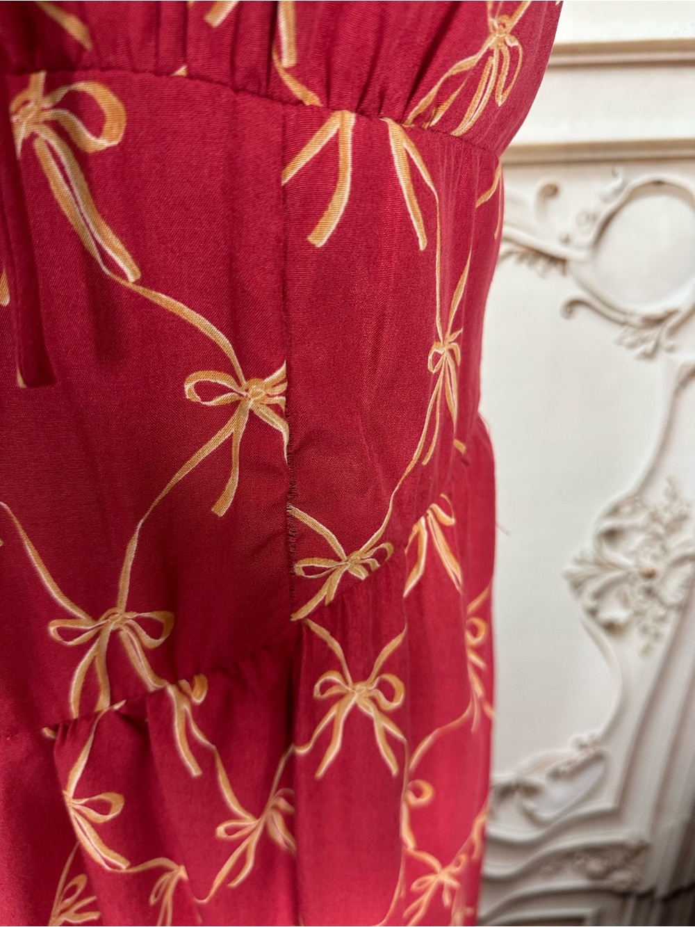 3 for $36 Sale Red Bow-Print Tie-Front Midi Dress - Picture 13 of 13